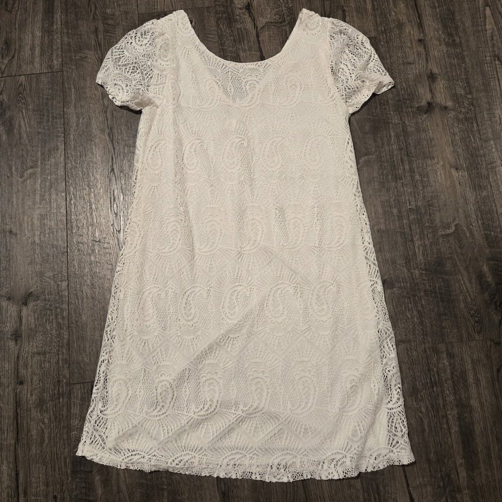 Jun & Ivy Short Sleeve Shift Dress White Lace Overlay Women's Size XS NWT